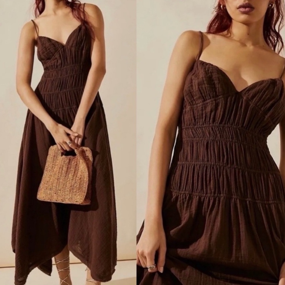 NWOT Free People Verbena Brown Cotton Gauze Midi Dress